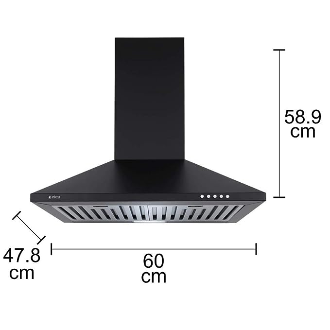 Elica 60 cm 880 m3/hr Chimney (STRIP BF 60 NERO, 2 Baffle Filters, Black)(OPEN BOX) Elica 60 cm 880 m3/hr Chimney (STRIP BF 60 NERO, 2 Baffle Filters, Black)(OPEN BOX)